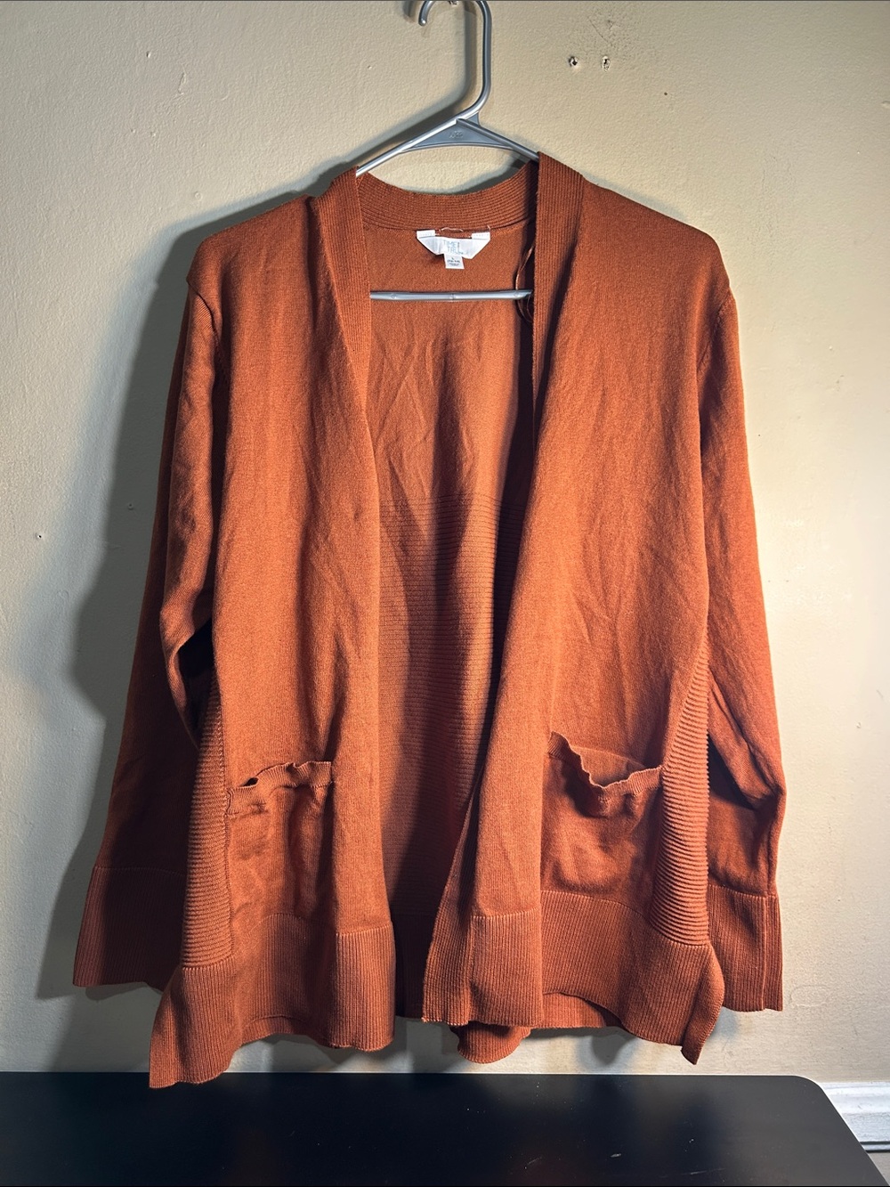 Time and Tru Open-Front Cardigan in Rust Orange Large 12/14